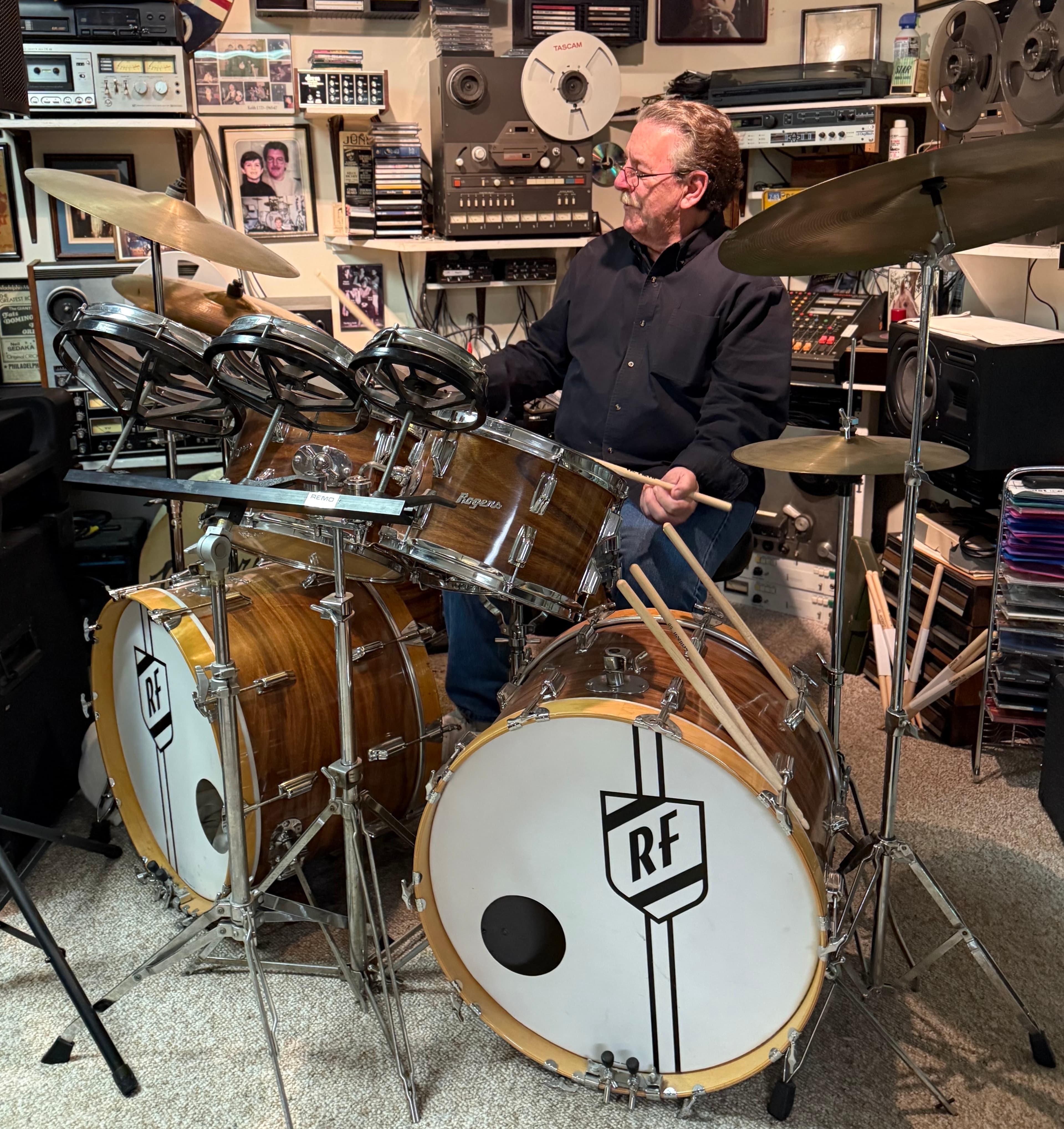 Rick Fox at the drums in his studio